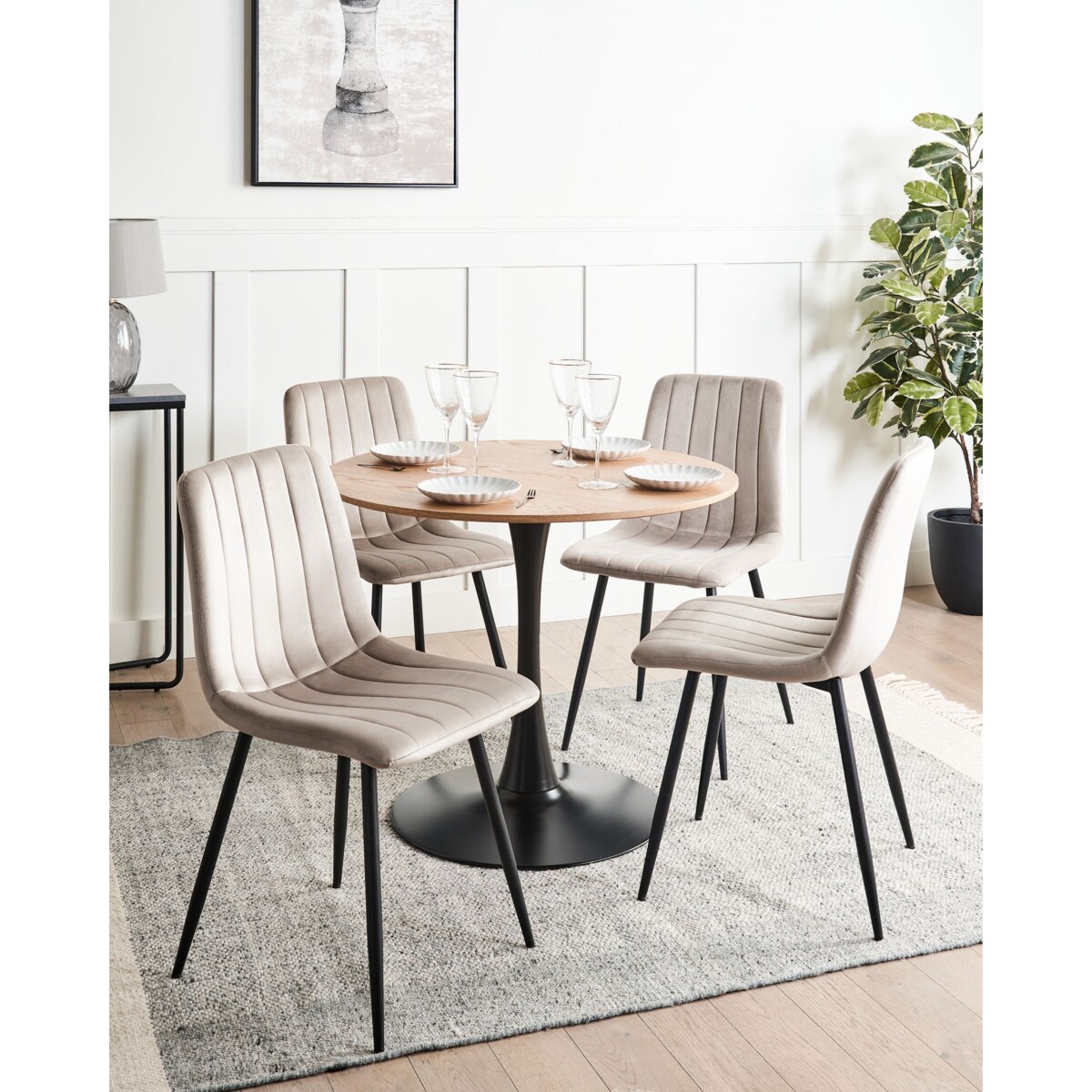 Zestaw 4 krzeseł do jadalni KALISPELL Welur Beżowy