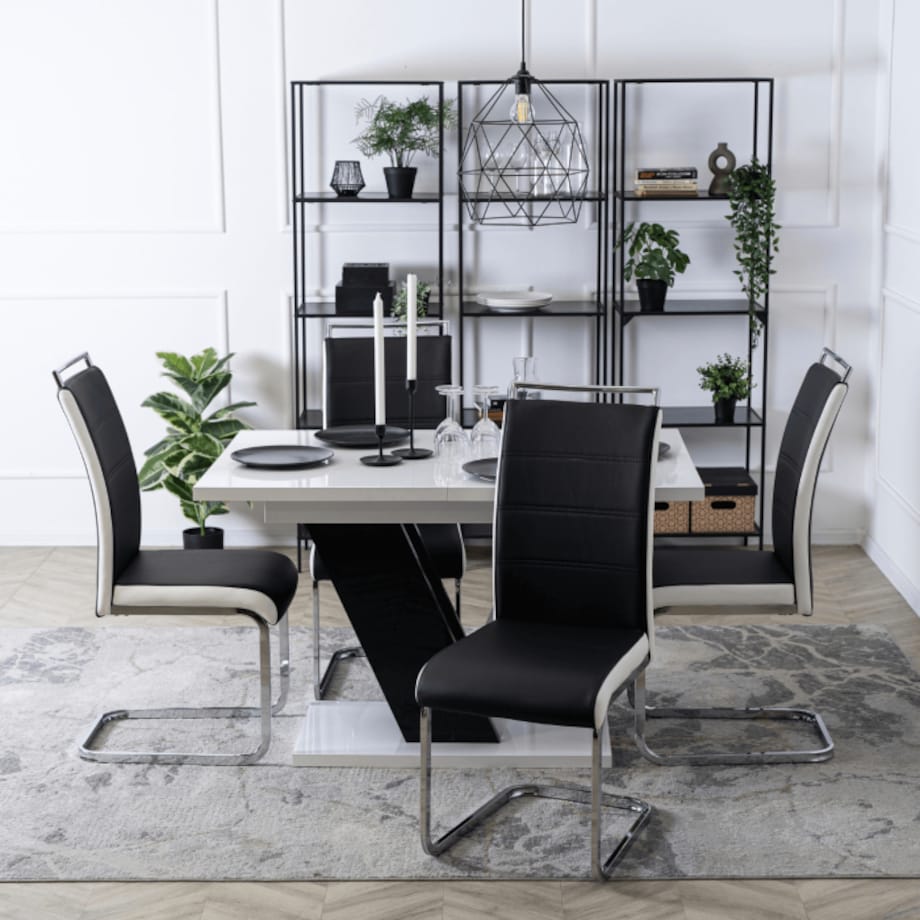 Krzesło Tapicerowane Do Jadalni Czarno-Białe Na Płozach LOCA