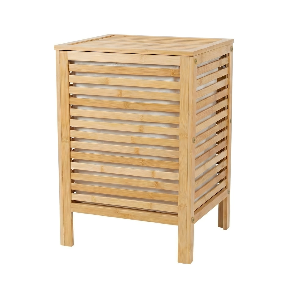 Bambusowy kosz na pranie z pokrywą i wyciąganym workiem LUND, 60 L