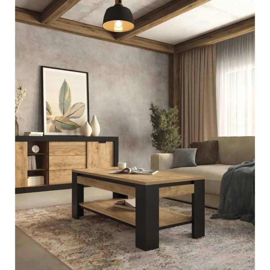 Stolik kawowy DADES 120x60 dąb samdal/czarny mat