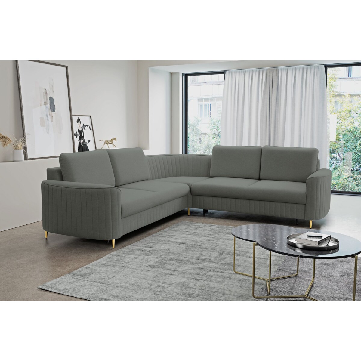 Narożnik z funkcją spania i pojemnikiem na pościel LOREN, grafitowy