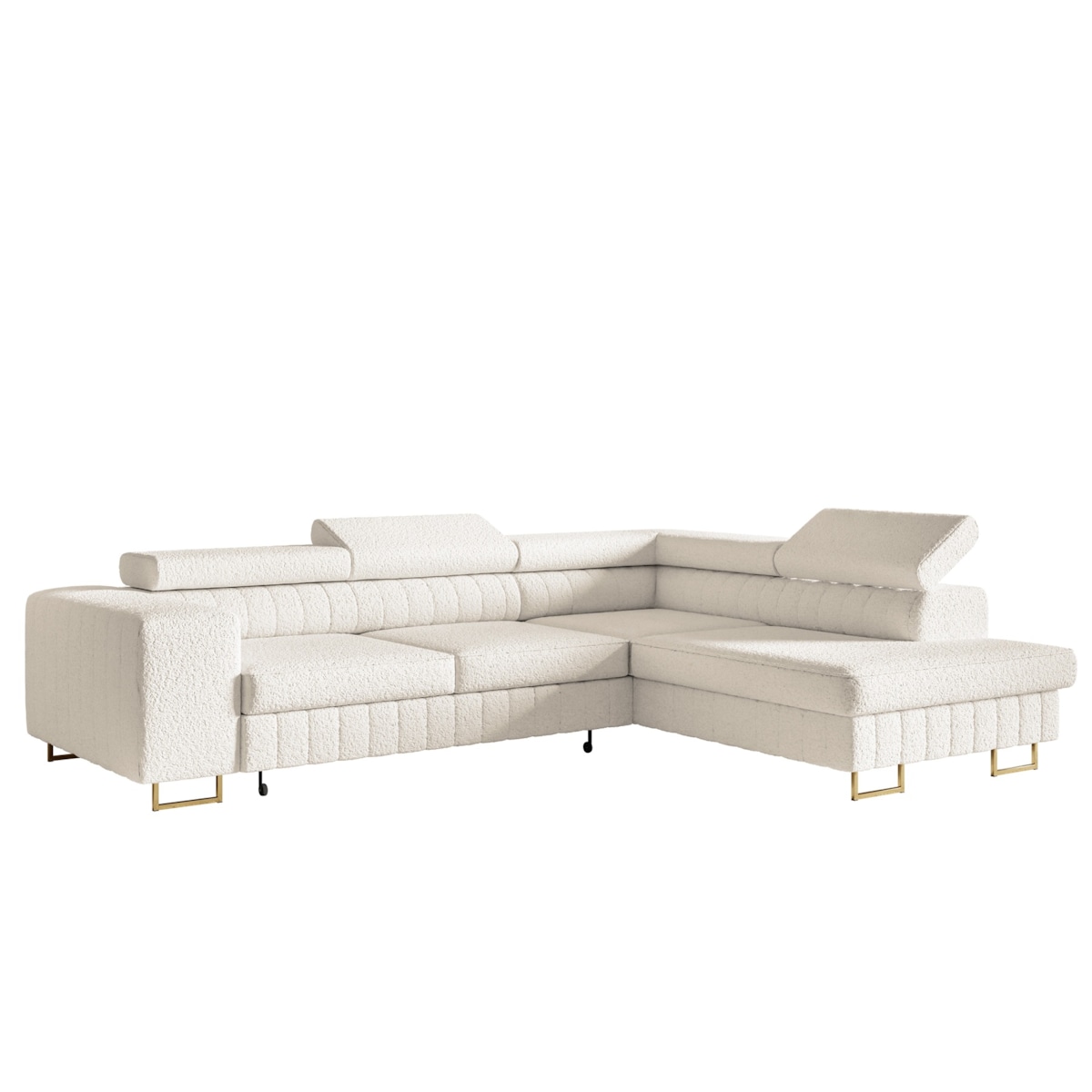 Narożnik NOLA do salonu, na złotych nogach-prawostronny-Catch Me 01-mleczny