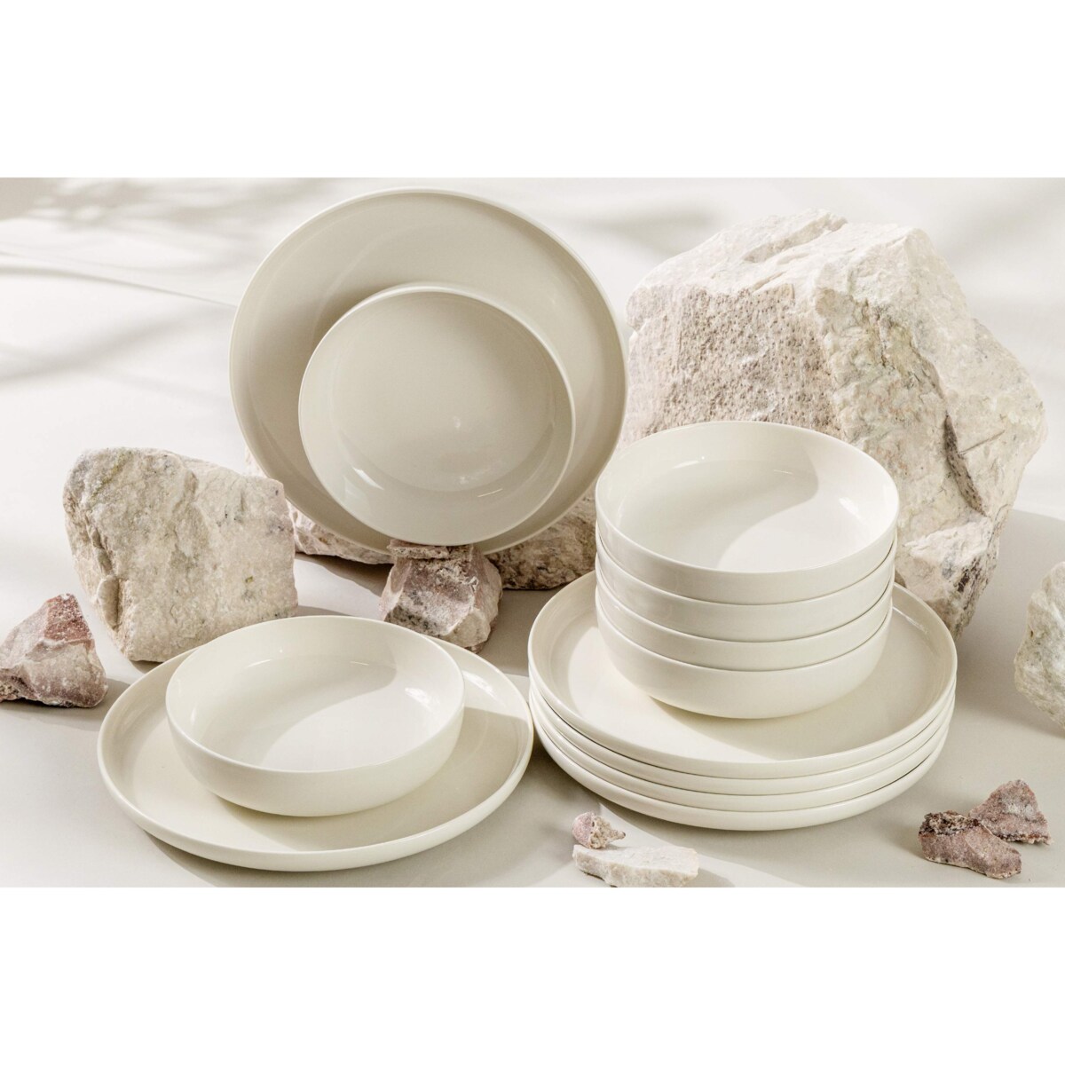 SORINA Zestaw obiadowy 6 osób (12 el.), kremowy