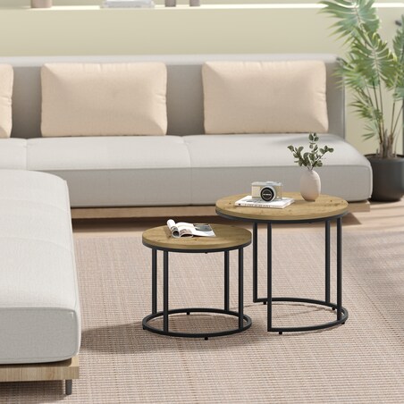 Stolik Kawowy Okrągły elegancki idealny do salonu 2 Sztuki - Artisan / Nogi Czarne