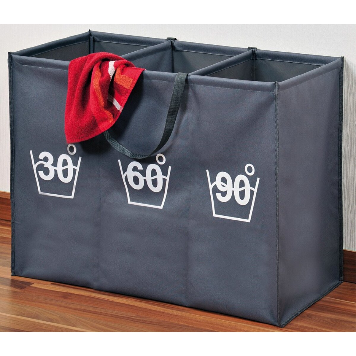 Składany kosz na pranie z przegródkami, duży kosz na pranie, kosz na pranie materiałowy, kosz łazienkowy, KESPER