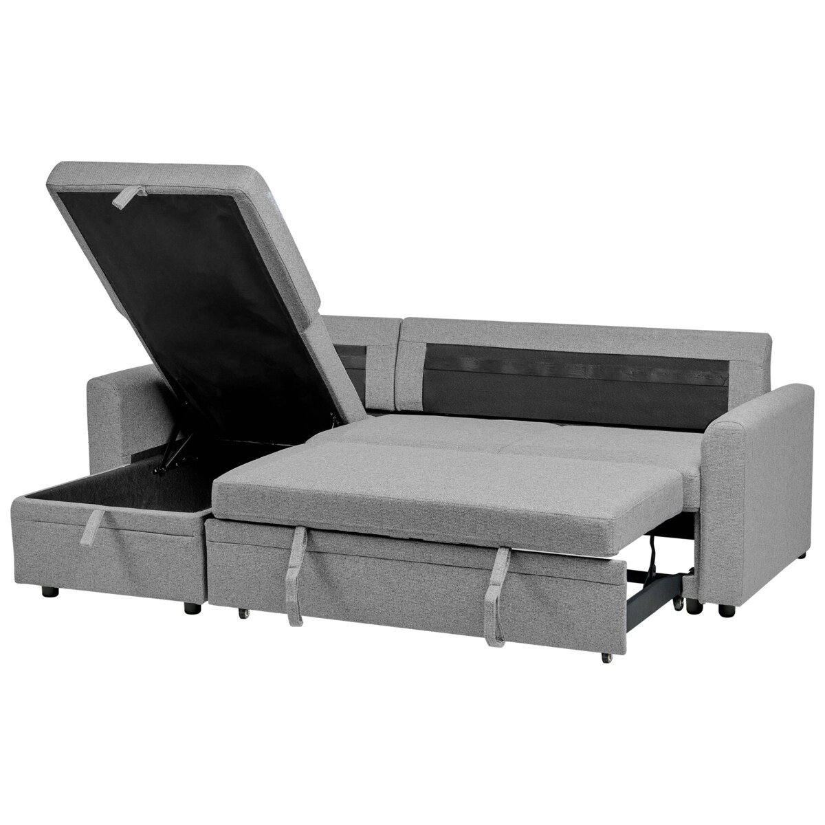 Narożnik rozkładany NASSJO Len syntetyczny Szary dla 3 osób Prawostronny