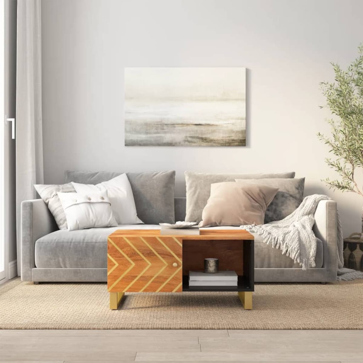vidaXL Stolik kawowy, brązowo-czarny, 80x50x40 cm, lite drewno mango