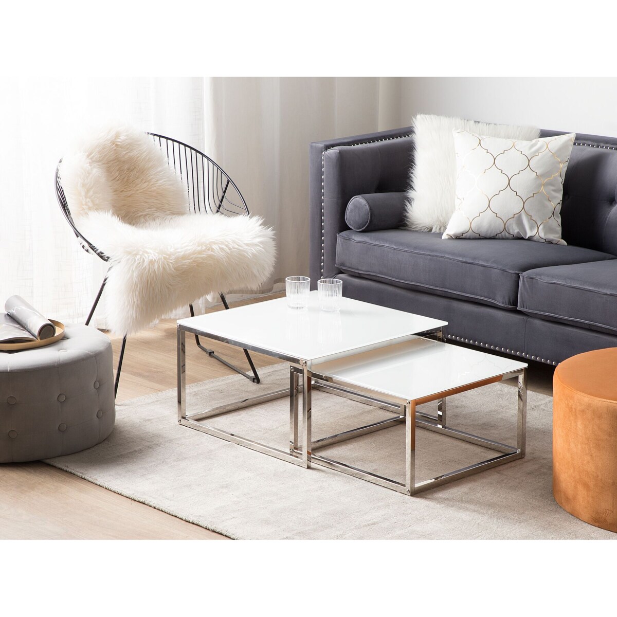 Zestaw 2 stolików kawowych BREA Szkło hartowane Biały