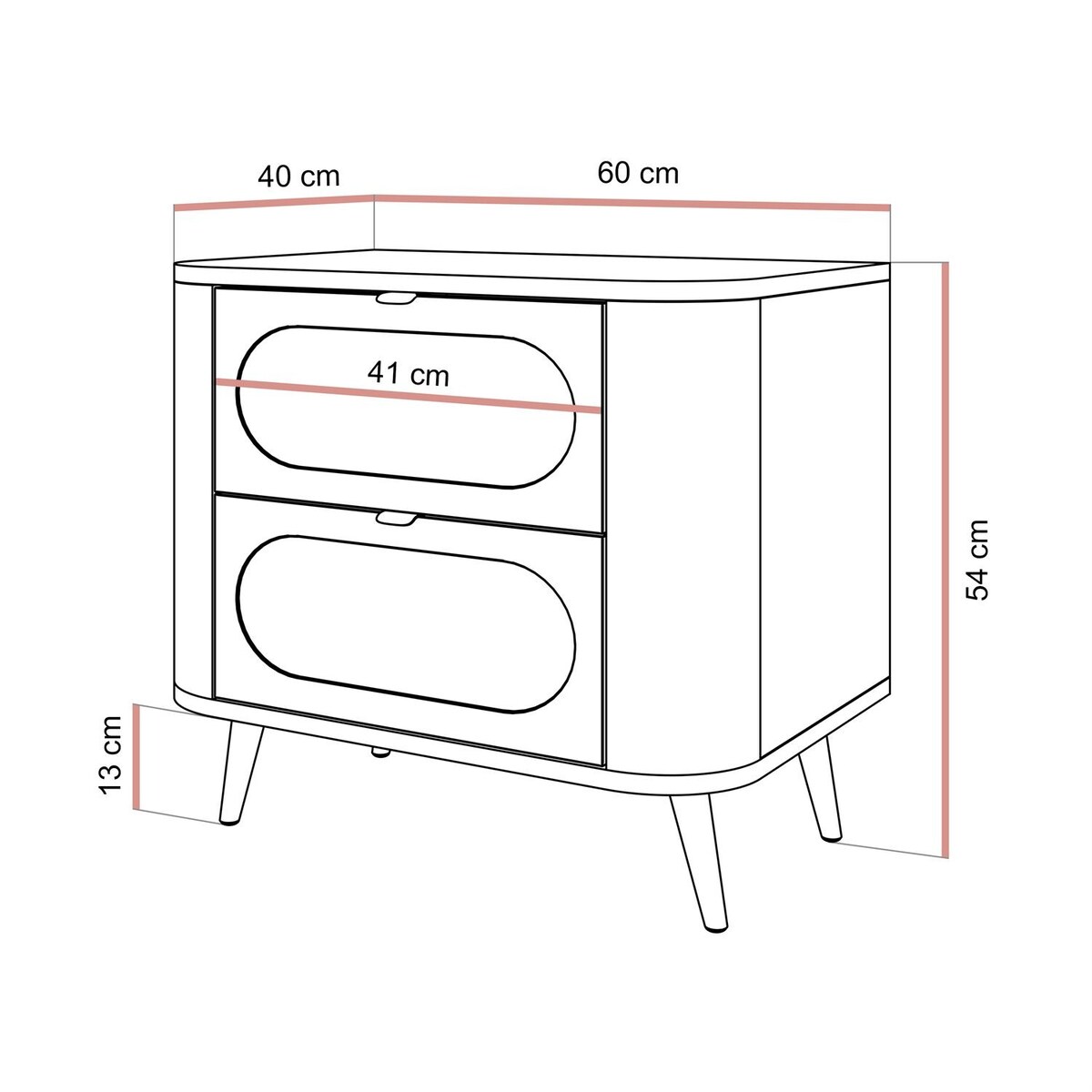 Szafka nocna SHADOW II 2S - czarna MDF, 2 szuflady, złote uchwyty