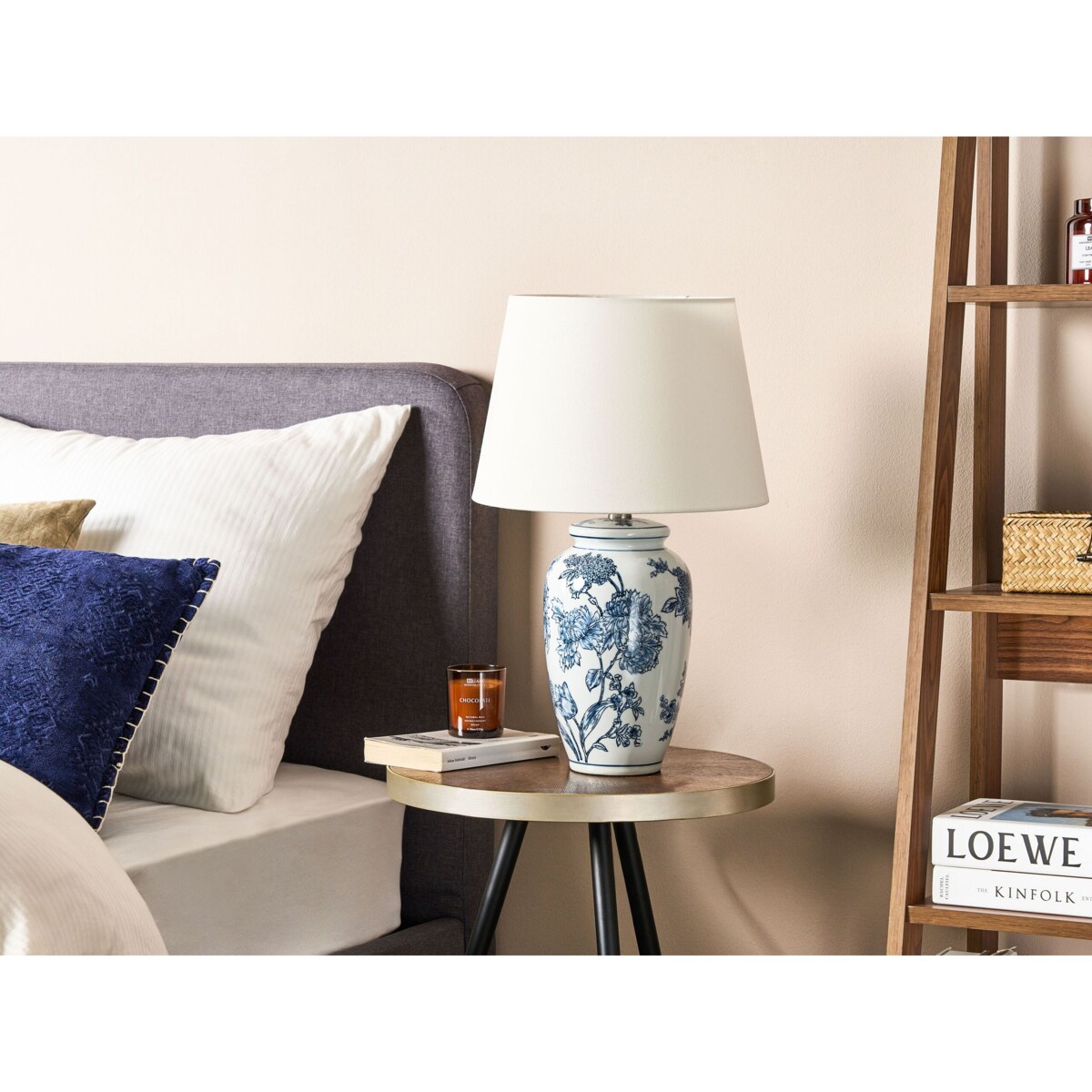 Lampa stołowa porcelanowa biało-niebieska BELUSO