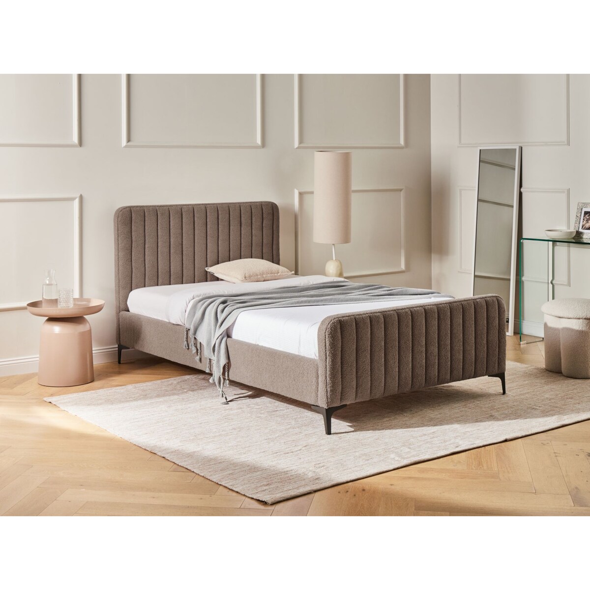 Łóżko Boucle LUNAN 120 x 200 cm Beżowoszary