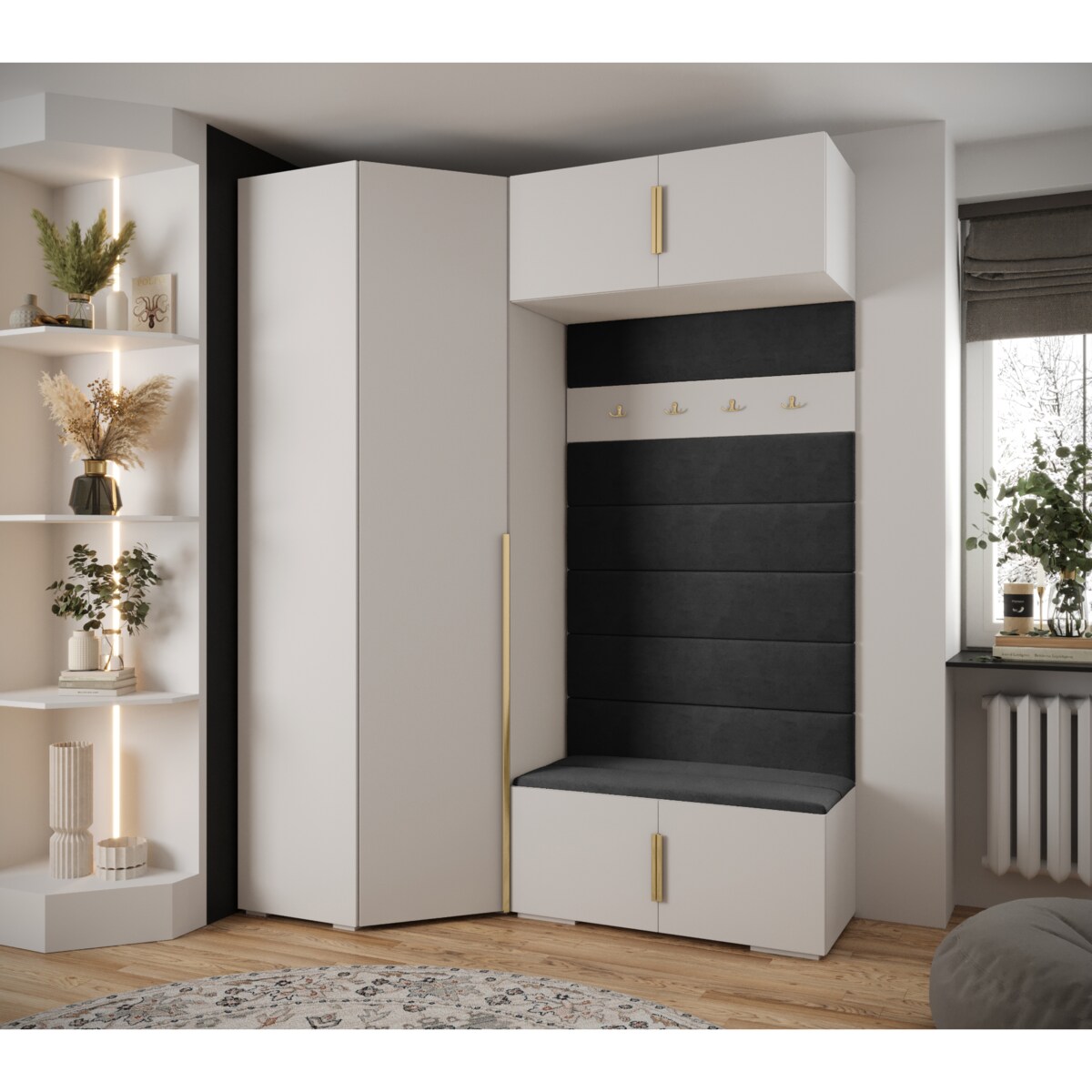 Garderoba do przedpokoju INOVA 1 Z21 biały+złoty+manila18