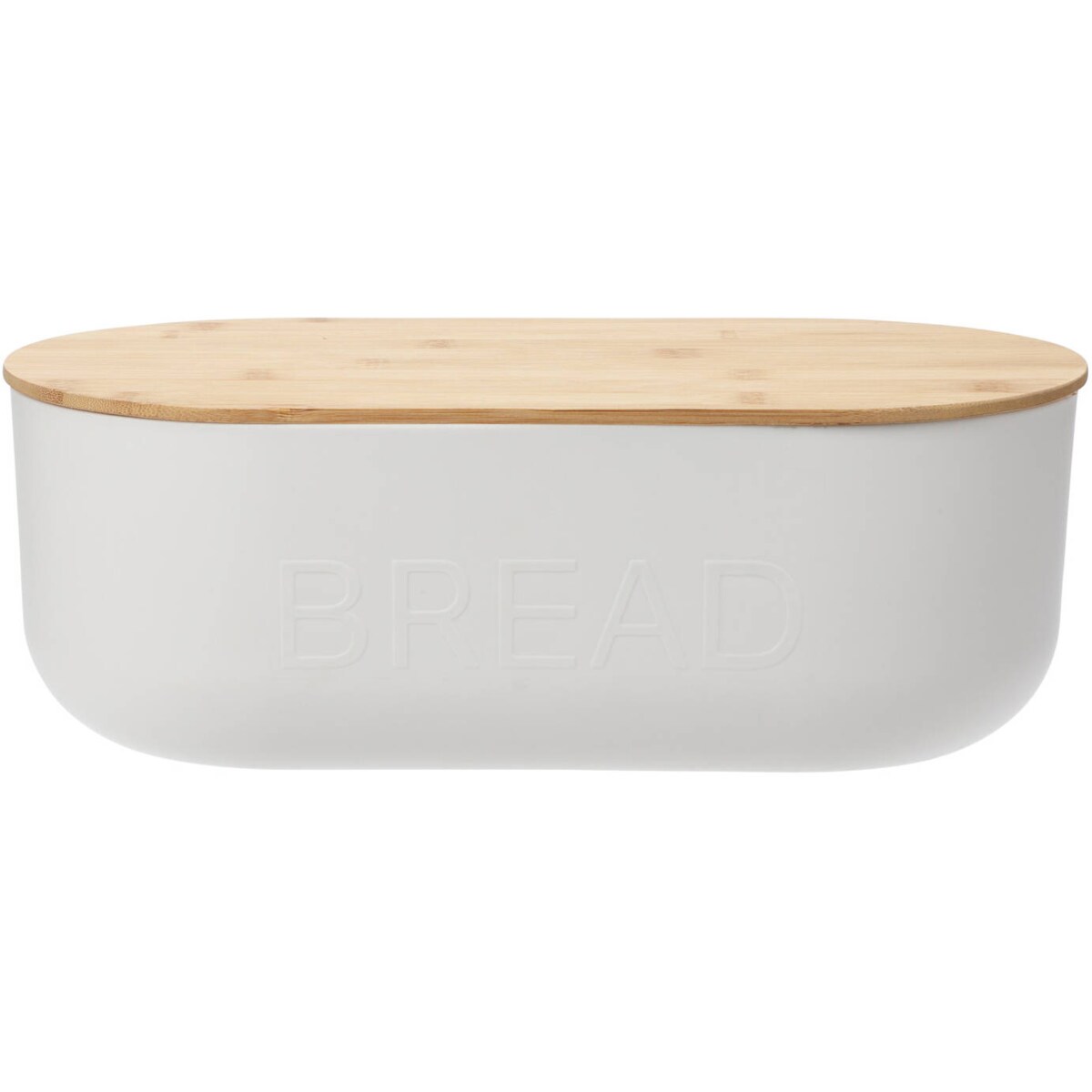Biały chlebak z tworzywa sztucznego, bambusowa pokrywa, 35 x 19 x 12 cm