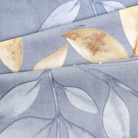 Pościel bawełniana 140x200 Sandleaf niebieska w beżowe liście, Cottonlove