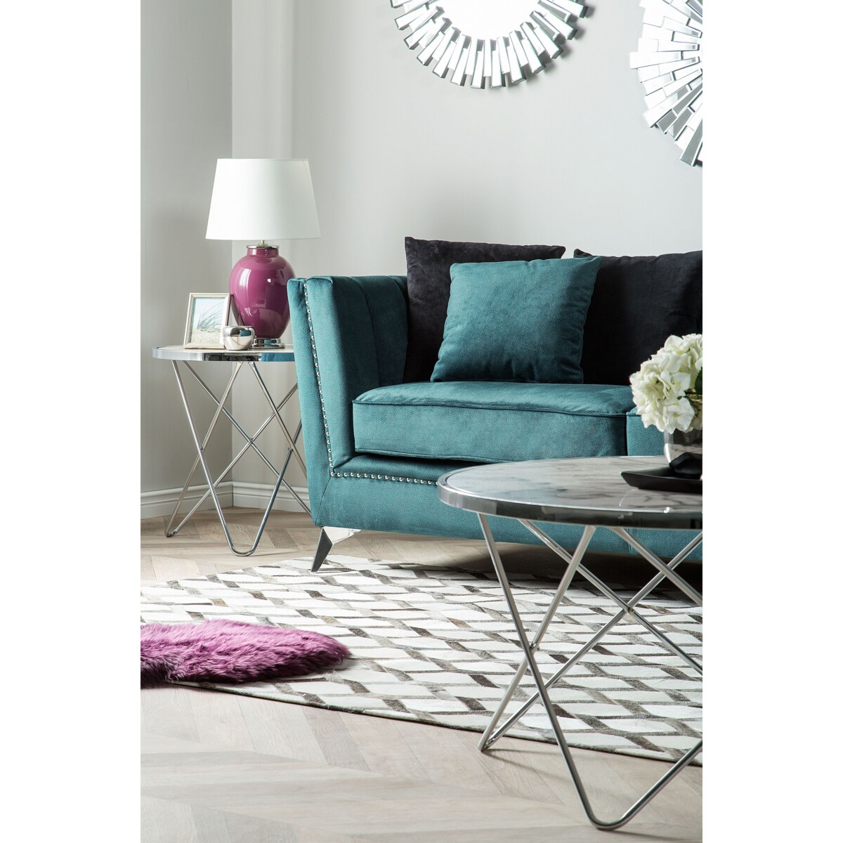 Sofa 2-osobowa welurowa lazurowa GAULA