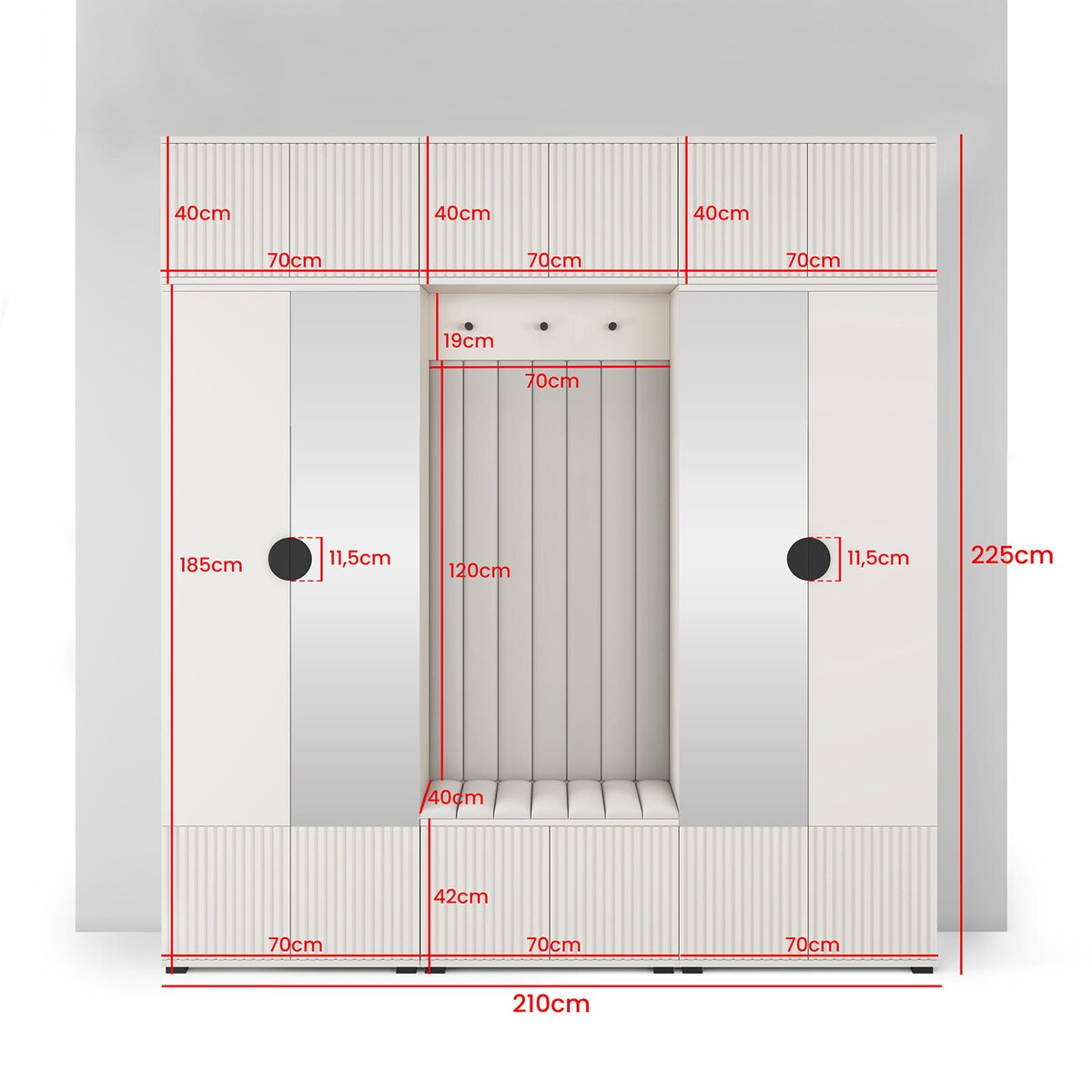 Garderoba frezowana z lustrami Ritmo wersja 3 panele Trinity 19 kaszmir