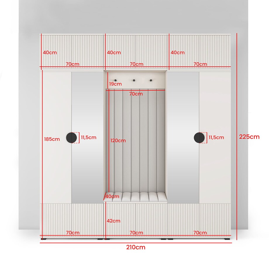 Garderoba frezowana z lustrami Ritmo wersja 3 panele Trinity 19 kaszmir