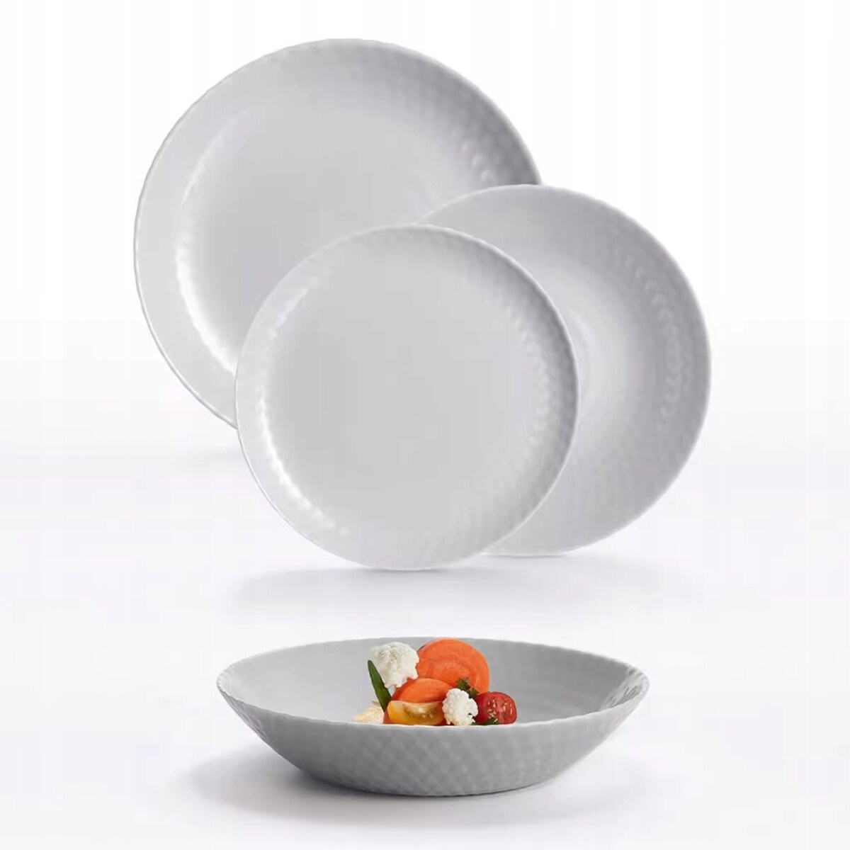 KOMPLET OBIADOWY 18 ele SZARY PAMPILLE LUMINARC okrągłe talerze zastawa