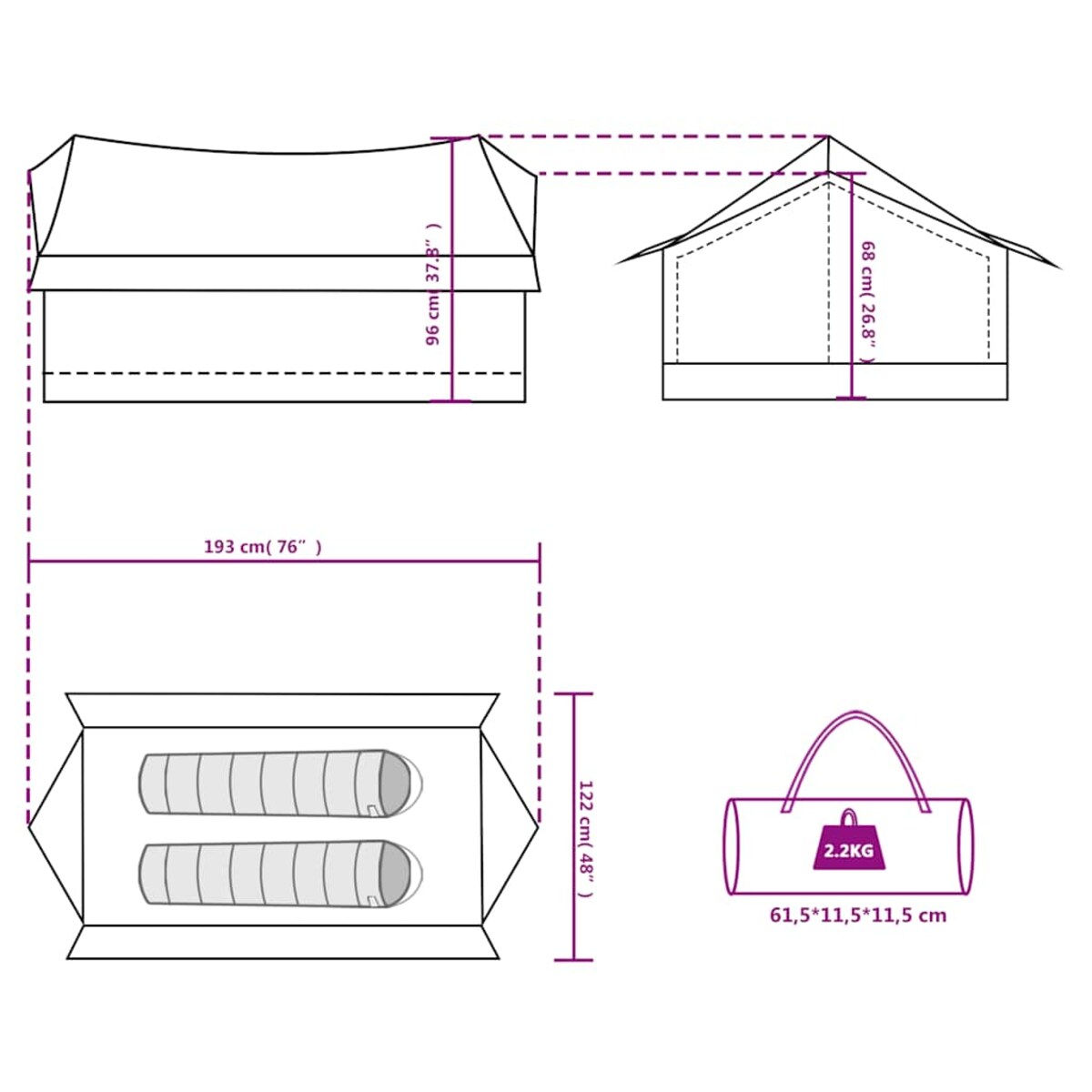 vidaXL Namiot turystyczny, 2-os., zielony, wodoszczelny