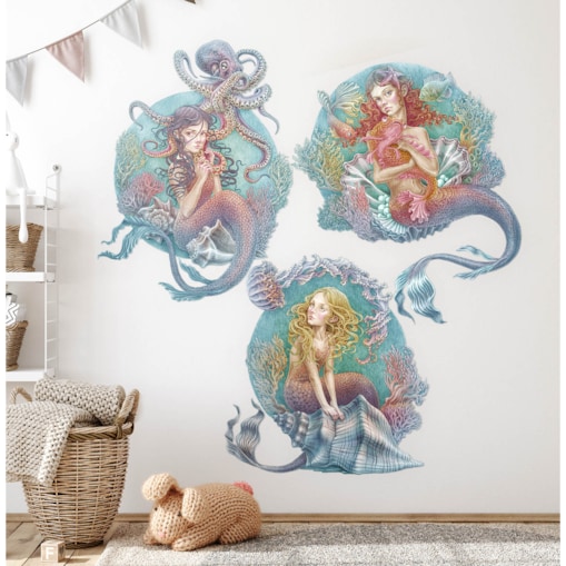 Zestaw naklejek na ścianę, Małe syrenki, 80cm