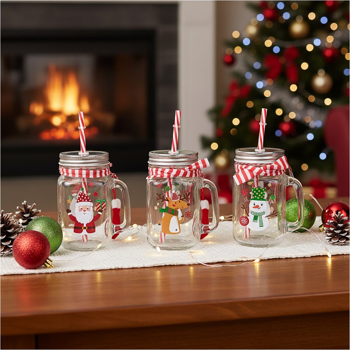 Szklanka Świąteczna Kubek Na Napoje Ze Słomką Dla Dzieci Słoik 450 Ml