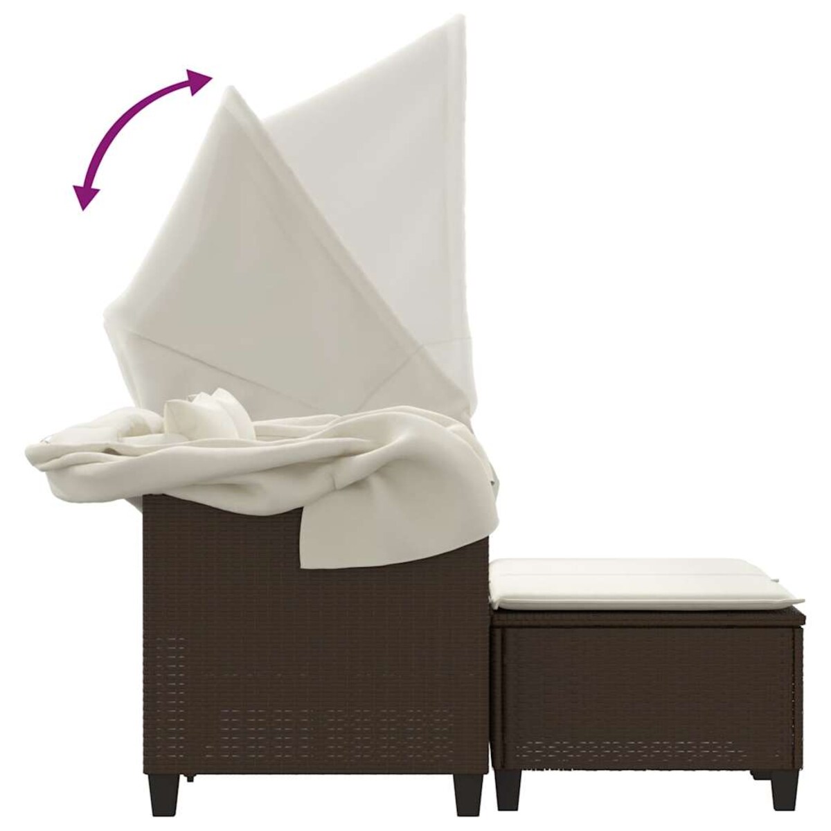 vidaXL 2-os. sofa ogrodowa, daszek i podnóżki, brązowa, rattan PE