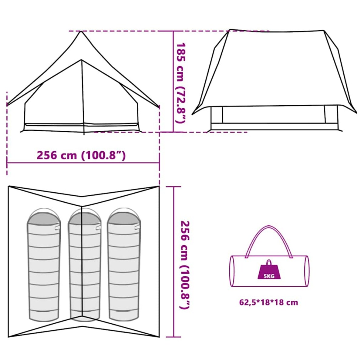 vidaXL Namioty Szary i pomarańczowy 256 x 266 x 185 cm Poliester