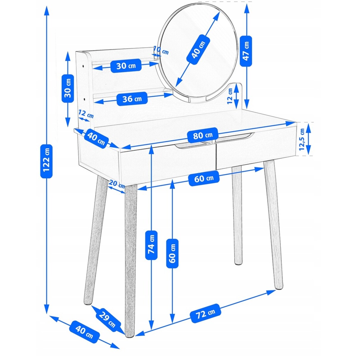 Toaletka z lustrem SCANDI kosmetyczna skandynawska
