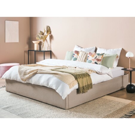 Łóżko z pojemnikiem tapicerowane 180 x 200 cm beżowe DINAN