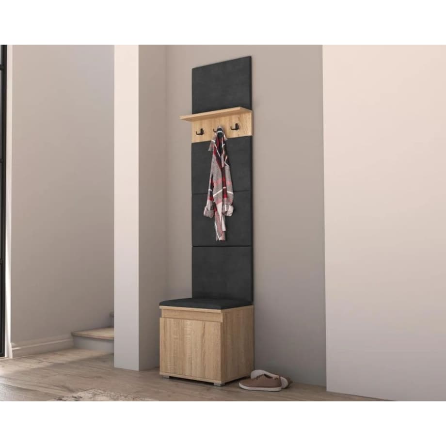 Szafka na buty z siedziskiem i wieszakiem SINGAPUR 50 dąb sonoma/szara