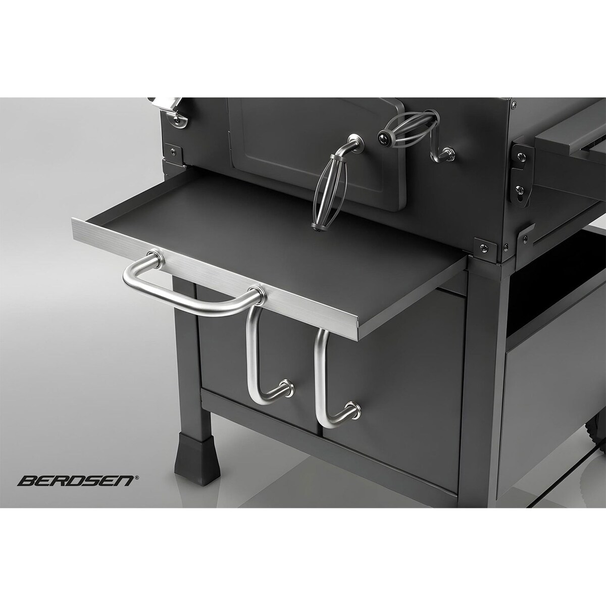 Grill węglowy ogrodowy Berdsen BD-893 komin żeliwny ruszt z pokrywą popielnik + termometr