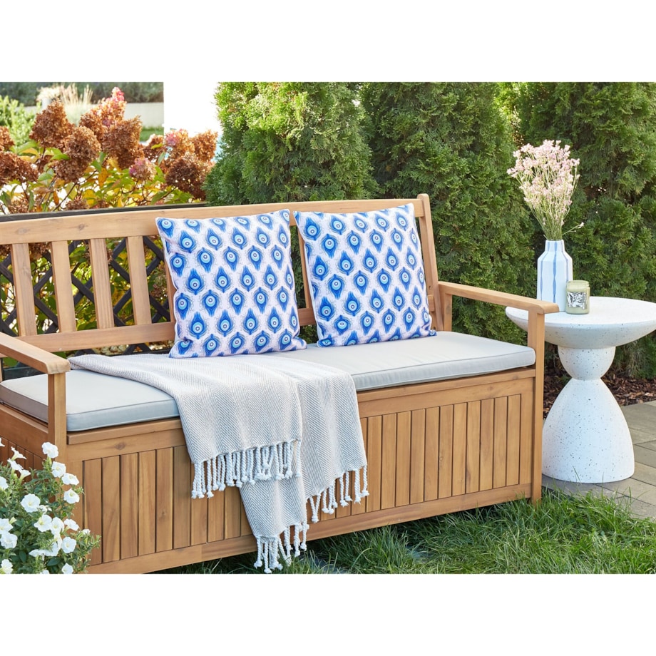 2 poduszki ogrodowe w pawie oczka 45 x 45 cm niebieski z różowym CERIANA
