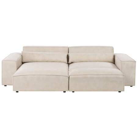 Narożnik modułowy 2-osobowy welurowy prawostronny z otomaną beżowy HELLNAR