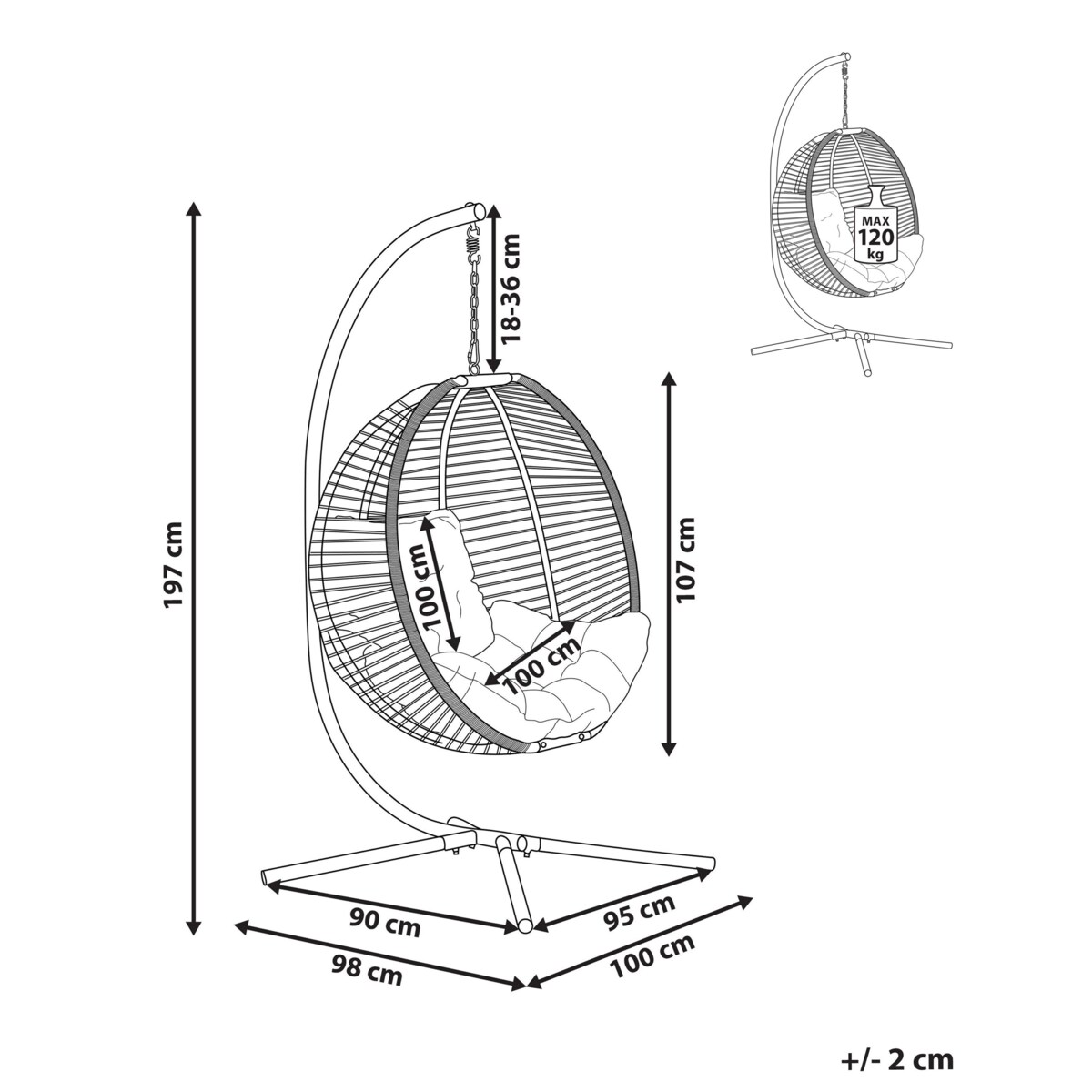 Fotel wiszący ze stojakiem ARCO Metal Beżowy