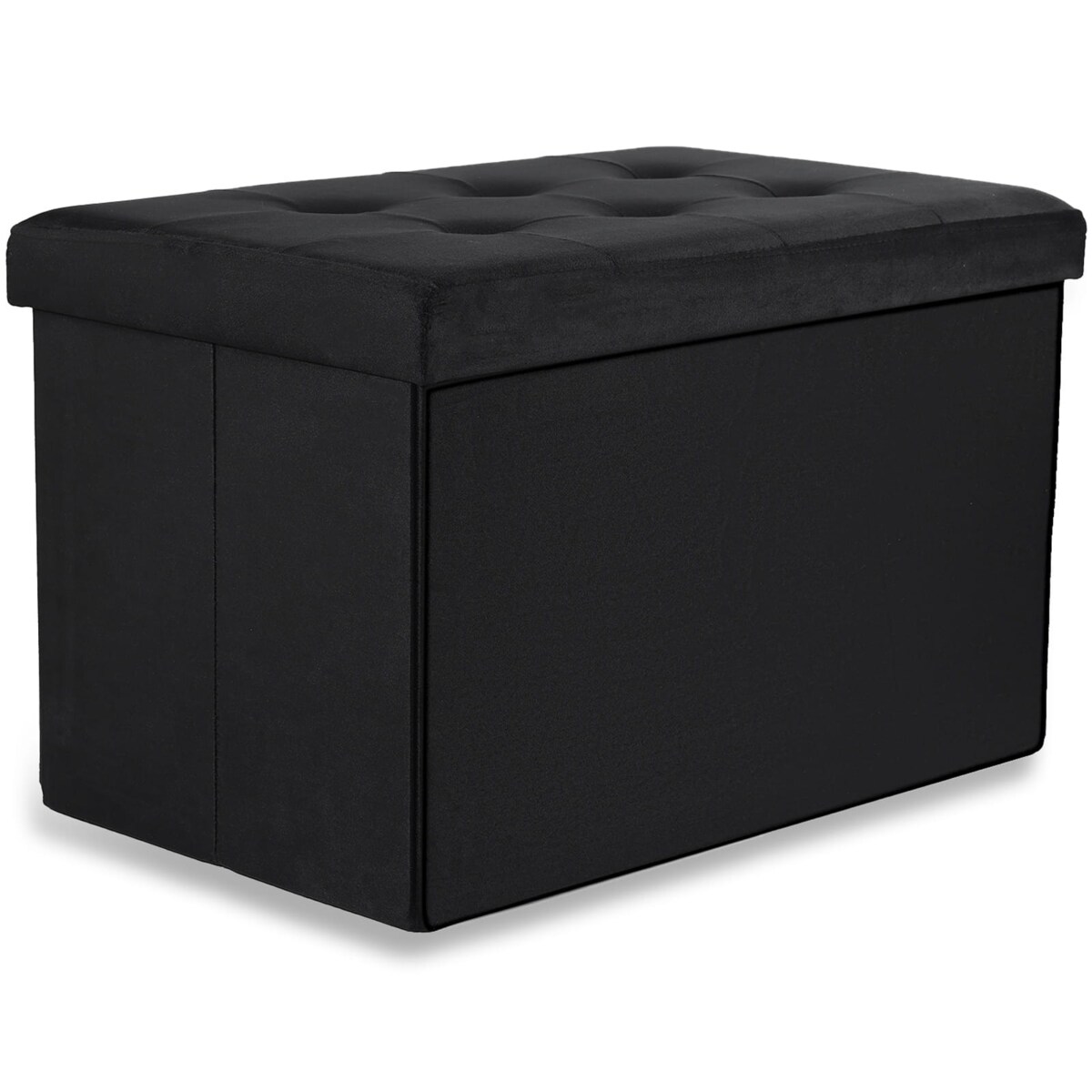Pufa Składana Xl Z Guzikami - 60X38X38Cm Aksamit Czarna X 4