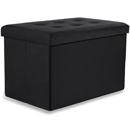 Pufa Składana Xl Z Guzikami - 60X38X38Cm Aksamit Czarna X 4