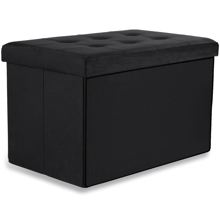 Pufa Składana Xl Z Guzikami - 60X38X38Cm Aksamit Czarna X 4