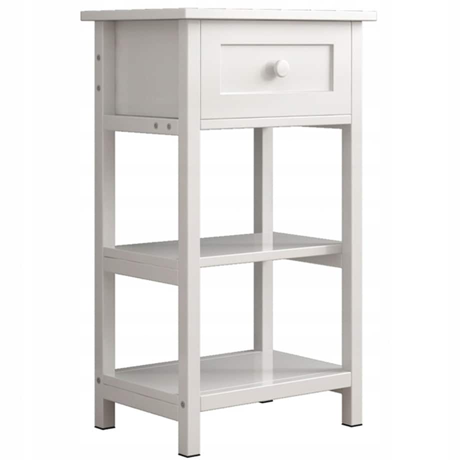 Stolik nocny boczny drewniany z szufladą 2 półkami loft nowoczesny 45 cm