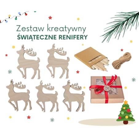 Zestaw kreatywny RENIFERY z kredkami ozdobne pudełko PREZENT świąteczny