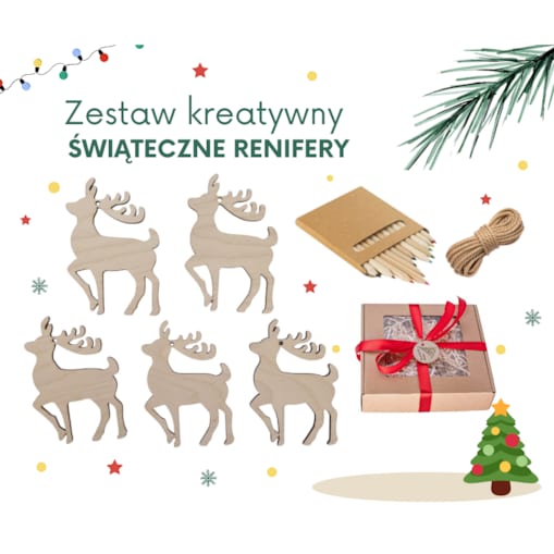 Zestaw kreatywny RENIFERY z kredkami ozdobne pudełko PREZENT świąteczny