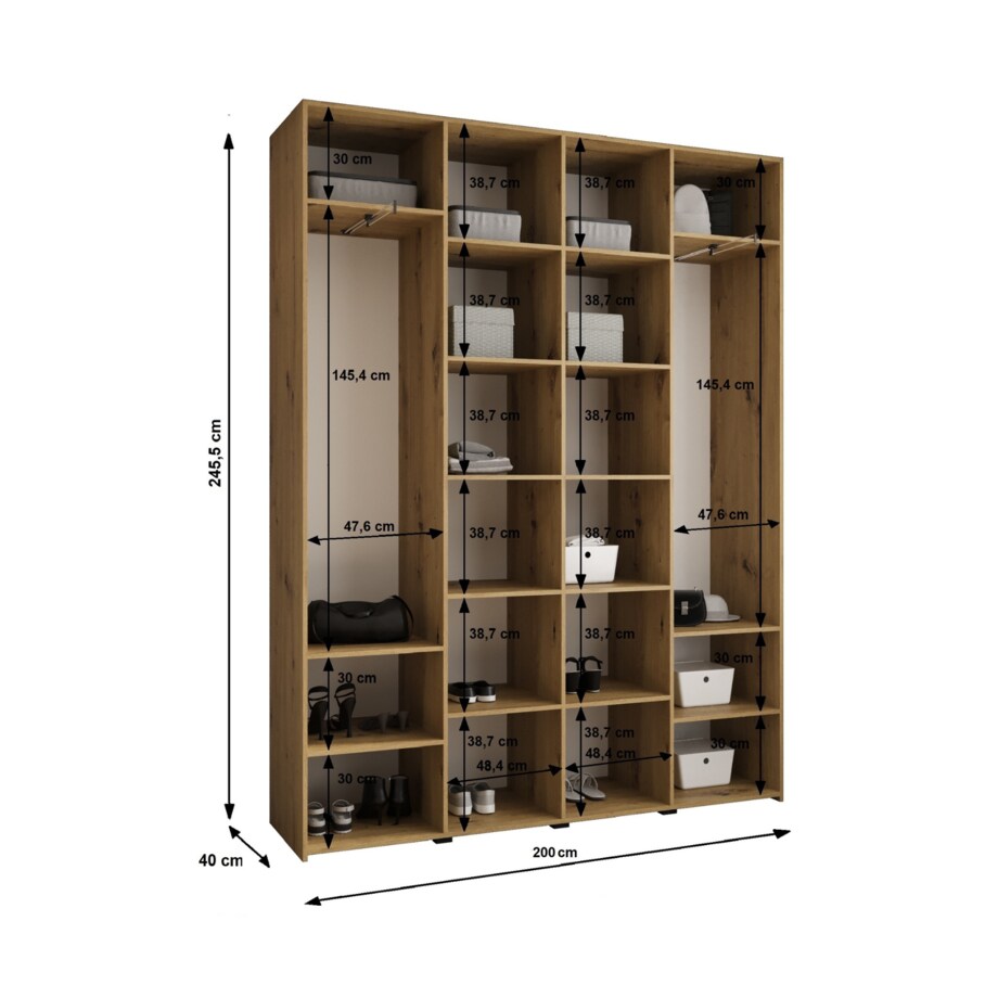 Szafa czterodrzwiowa Como 1 200 gł.40 biały+czarny
