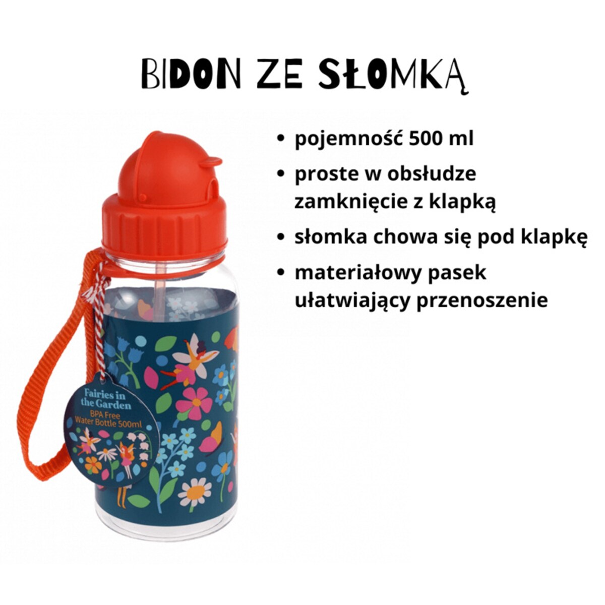 Zestaw do szkoły: bidon ze słomką 500 ml + Lunchbox z tacką Wróżki, Rex London