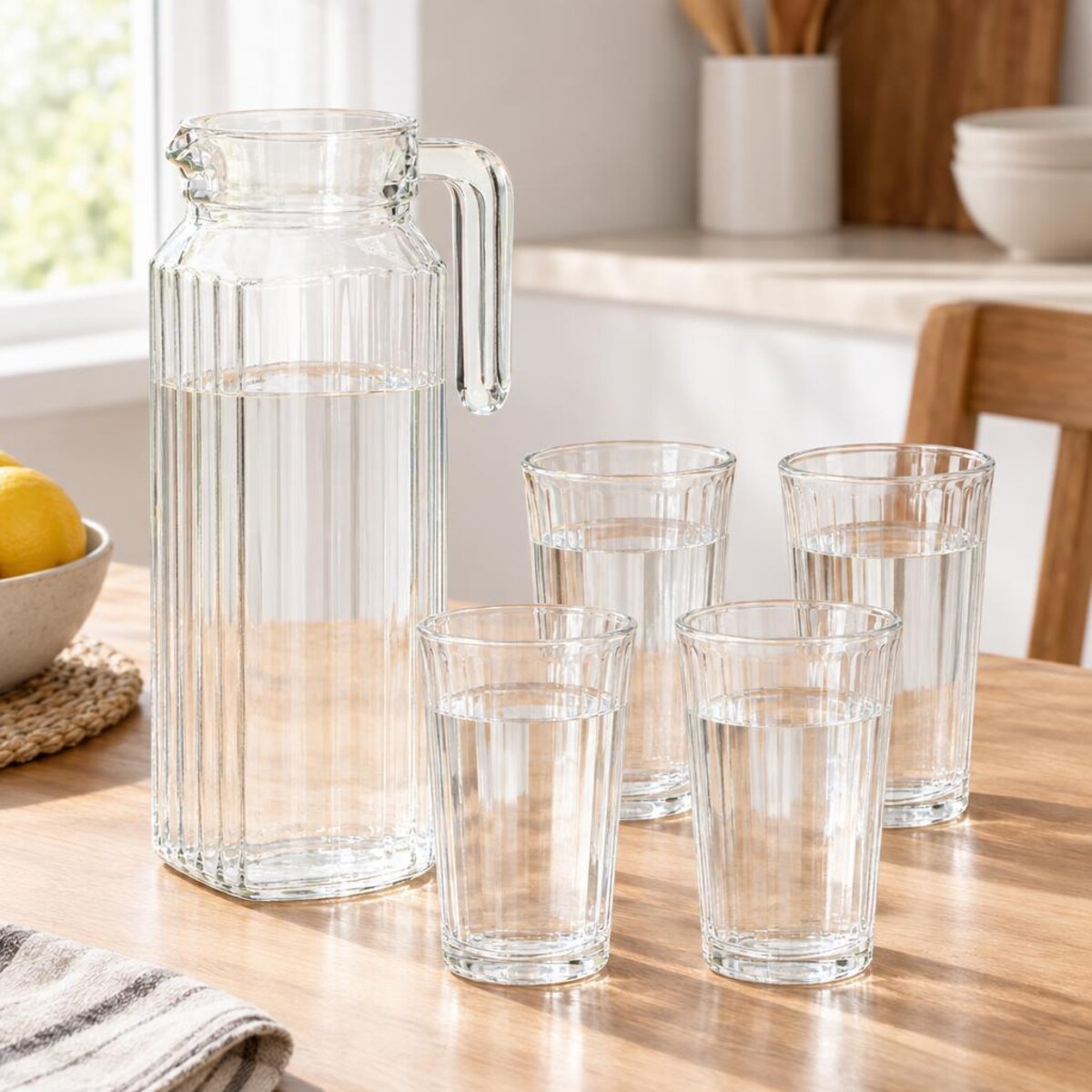 Zestaw dzbanek i 4 szklanki, 1,1 l + 200 ml