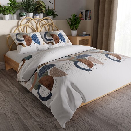 FABIOLA Pościel z bawełny satynowej - geometryczne wzory, beż, granat, brąz - 220x200cm