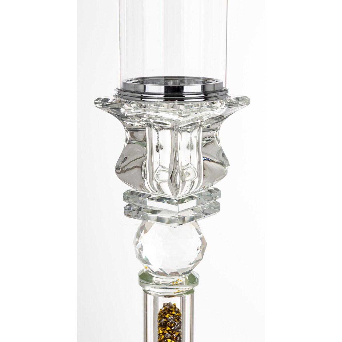 Świecznik szklany na 1 świecę z kloszem 81x9x9 cm RURKA złoty medium