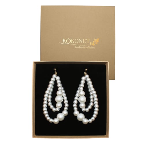 złote kolczyki z PERŁAMI łezki 2 sznury eleganckie długie wiszące sztyfty