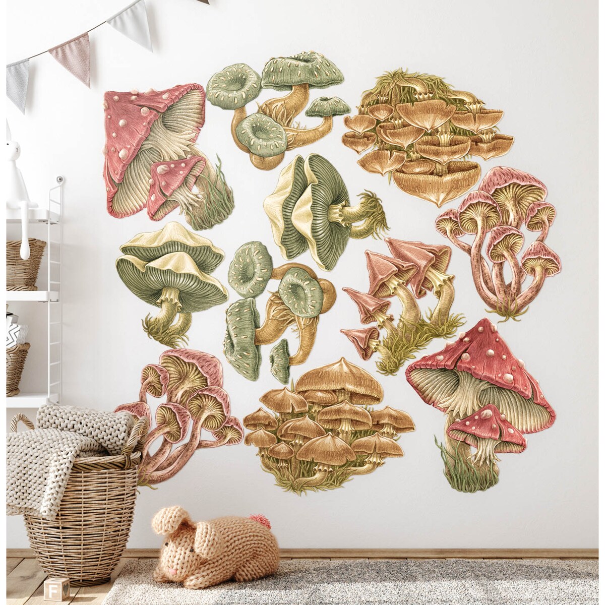 Zestaw naklejek na ścianę, Grzybowa łąka, 100cm