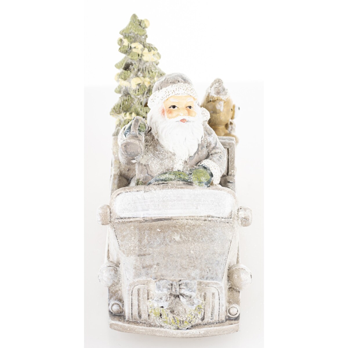 Dekoracja - samochód LED 11x15,5x7 cm Mikołaj z trąbką kierowcą