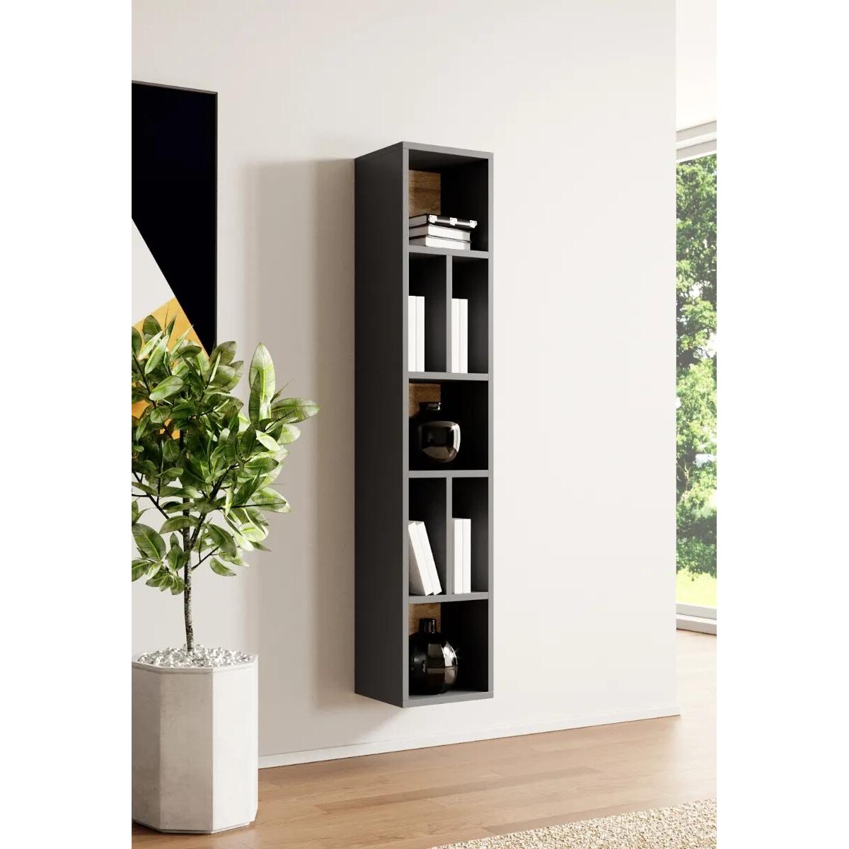 Regał wiszący TOLEDO antracyt/dąb grandson