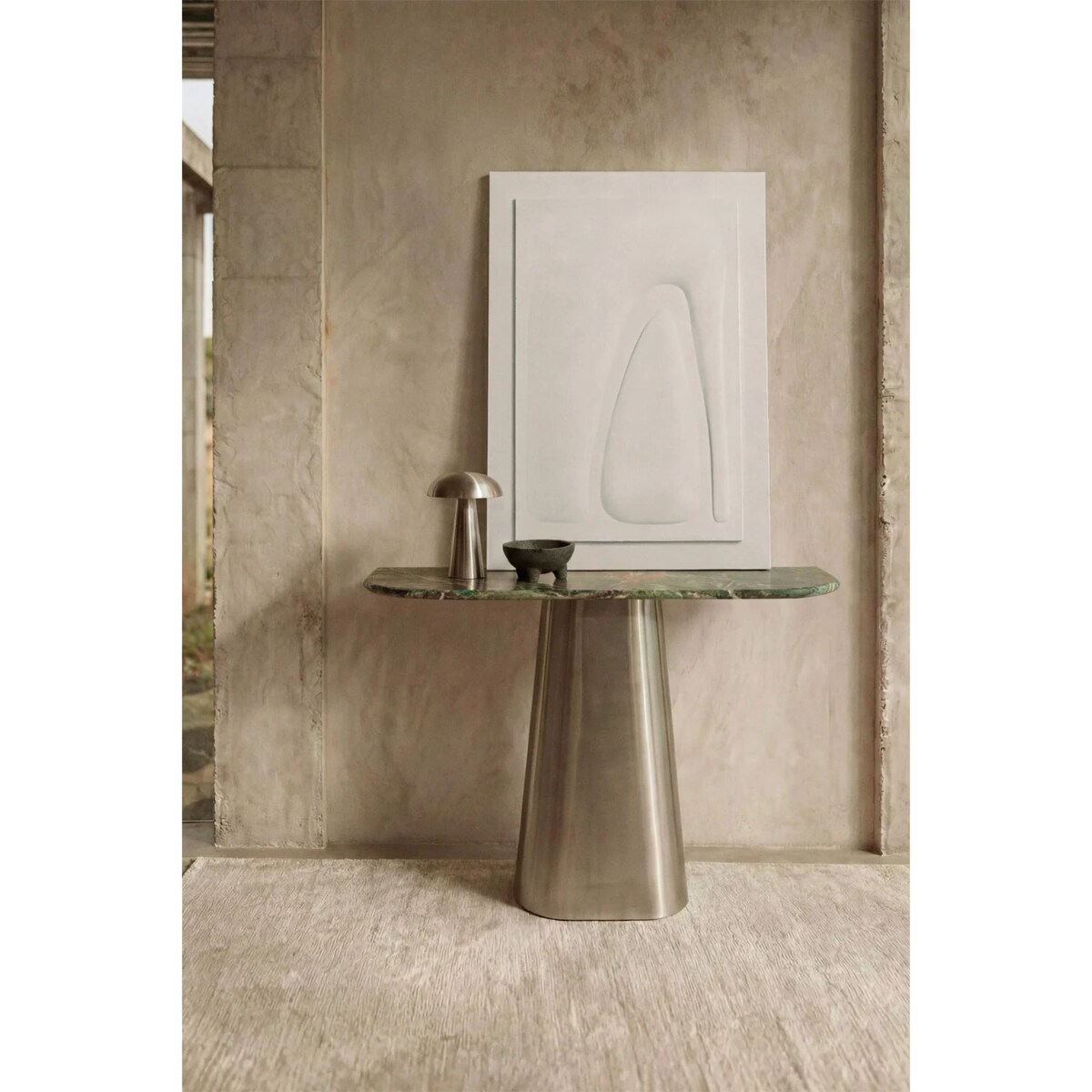 Konsola 120x40 cm z zielonego marmuru i stali nierdzewnej Moreila